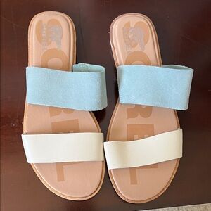 NEW Sorel Women's Two-Tone Sandals - Light Blue and Cream